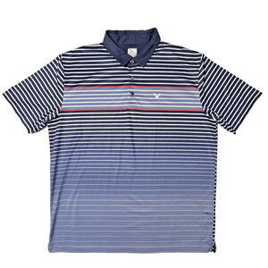 Callaway Golf Polo Shirt Men’s XL Blue Striped Opti-Dri Short Sleeve Performance